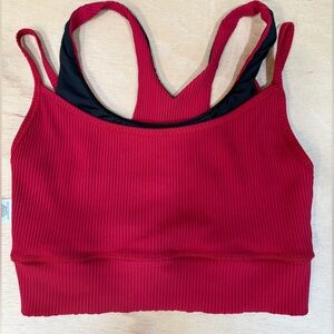 Year of Ours Red Ribbed layered sports bra size medium